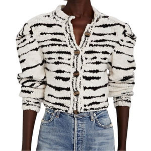 Ulla Johnson Skye Animal Print Puff Sleeve Cardigan Cream Black Women's